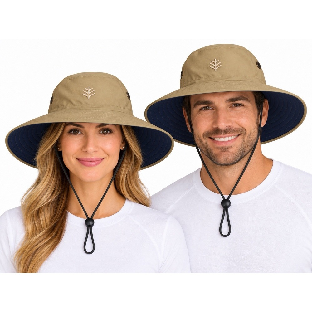 Coolibar Shapeable Wide Brim Sun ProtectionHat XXL Khaki Navy UPF 50+ Unisex